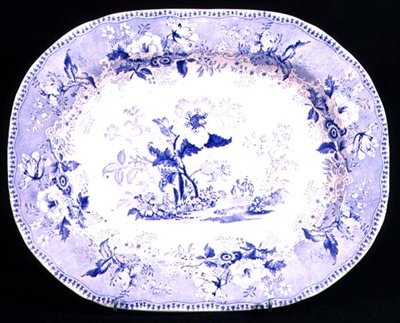 Blue and white meat plate decorated in the Botanic Beauties pattern, Elkin & Newton, 1844-45 by English School